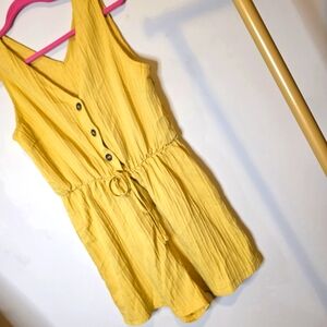 Yellow Button-Down Sleeveless Romper